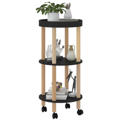 3-tier Trolley Black 38x38x82cm Engineered Wood&Solid Wood Pine