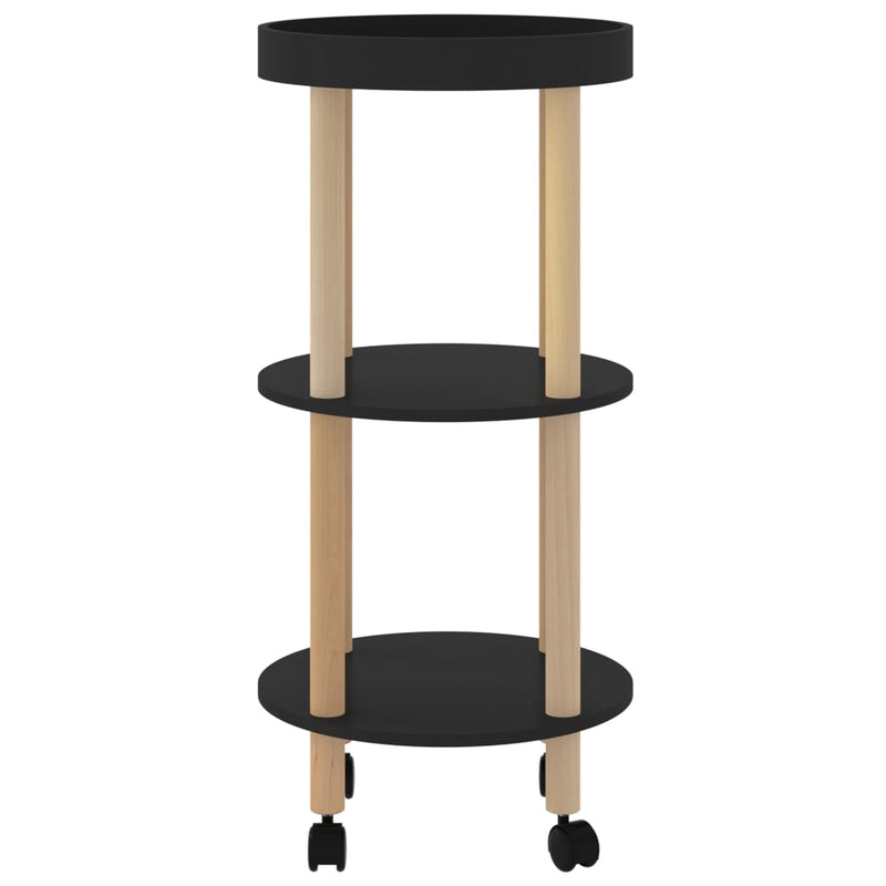 3-tier Trolley Black 38x38x82cm Engineered Wood&Solid Wood Pine