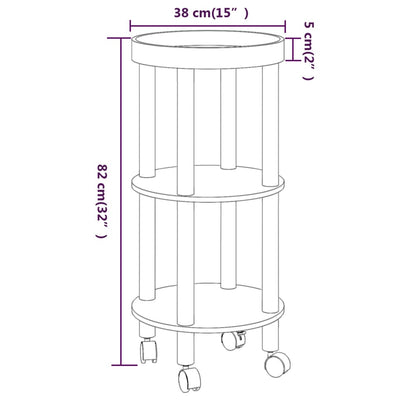 3-tier Trolley Black 38x38x82cm Engineered Wood&Solid Wood Pine