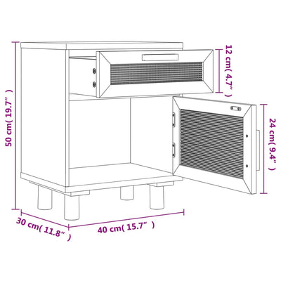 Bedside Cabinets 2 pcs White Solid Wood Pine and Natural Rattan