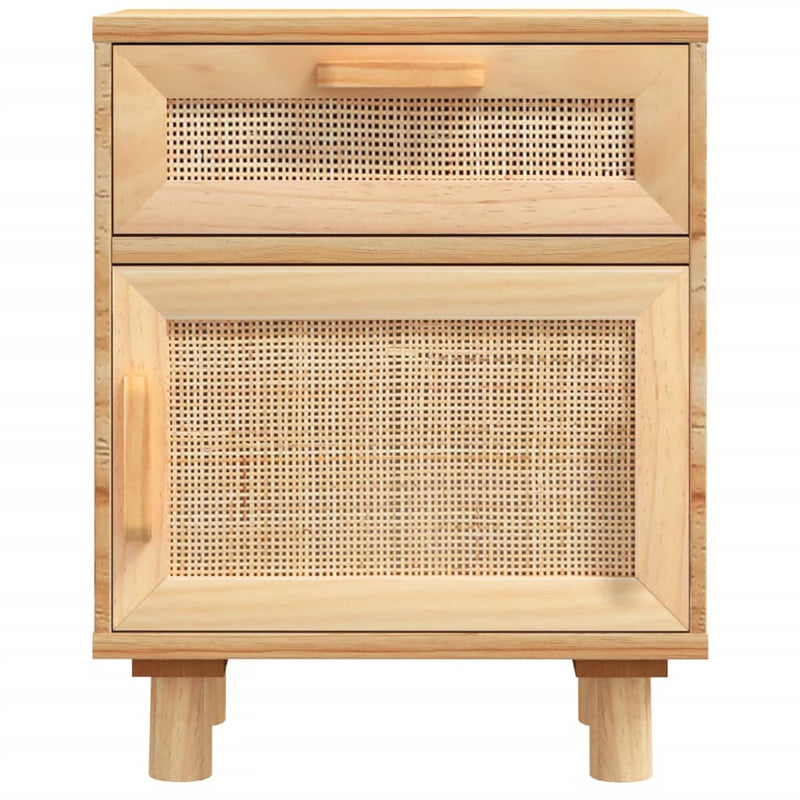 Bedside Cabinet Brown Solid Wood Pine and Natural Rattan