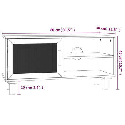 TV Cabinet Black 80x30x40 cm Solid Wood Pine and Natural Rattan