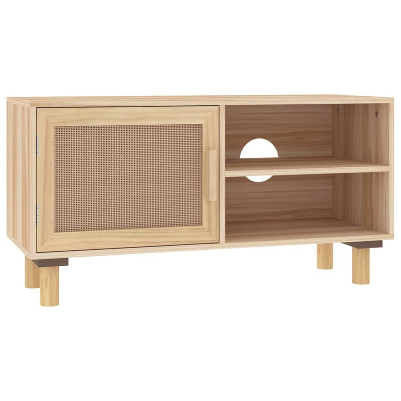 TV Cabinet Brown 80x30x40 cm Solid Wood Pine and Natural Rattan