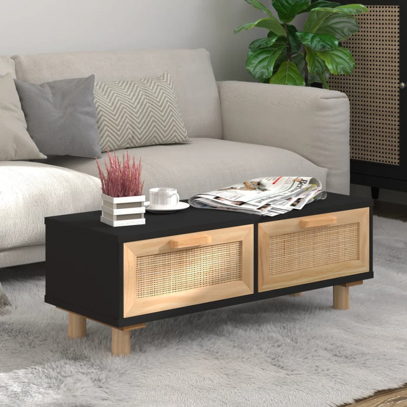 Coffee Table Black 80x40x30 cm Engineered Wood&Solid Wood Pine