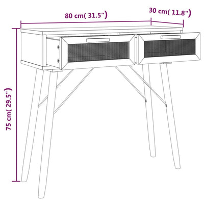 Console Table White 80x30x75 cm Solid Wood Pine&Natural Rattan