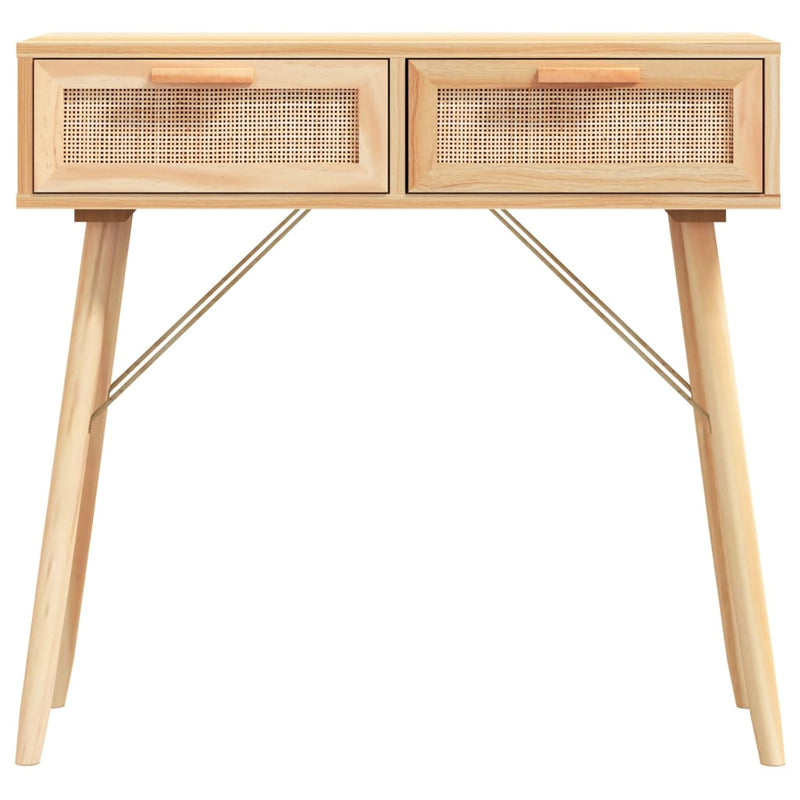 Console Table Brown 80x30x75 cm Solid Wood Pine&Natural Rattan