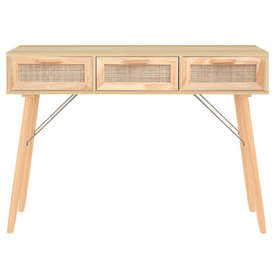 Console Table Brown 105x30x75 cm Solid Wood Pine&Natural Rattan