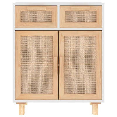 Sideboard White 60x30x75 cm Solid Wood Pine and Natural Rattan