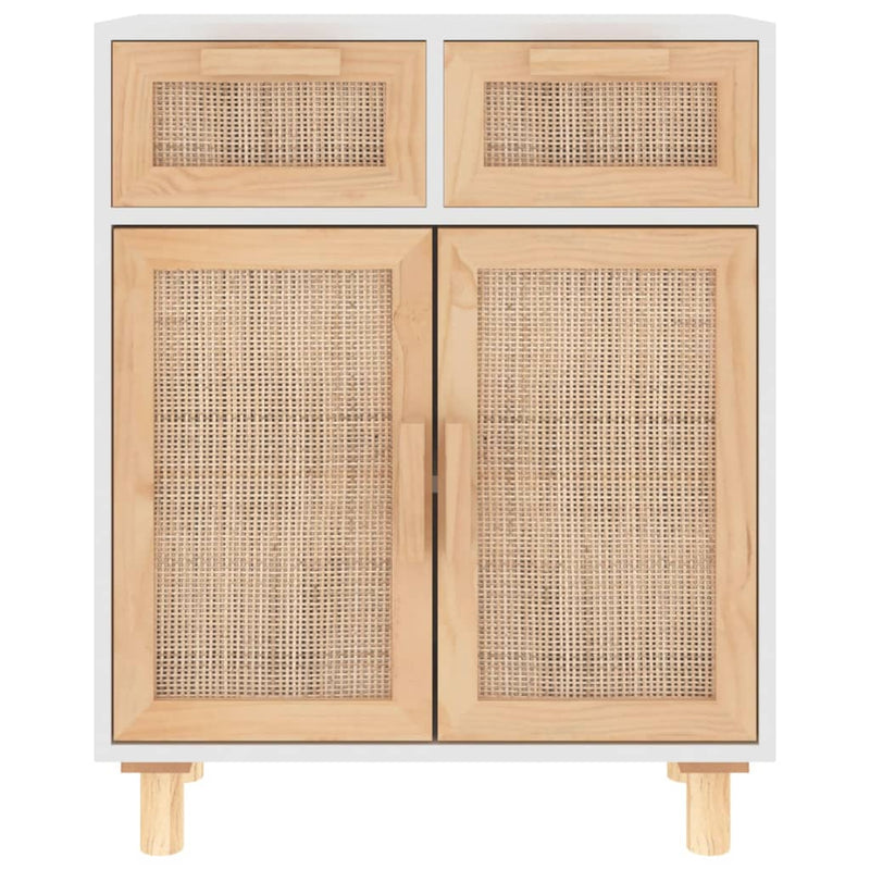 Sideboard White 60x30x75 cm Solid Wood Pine and Natural Rattan