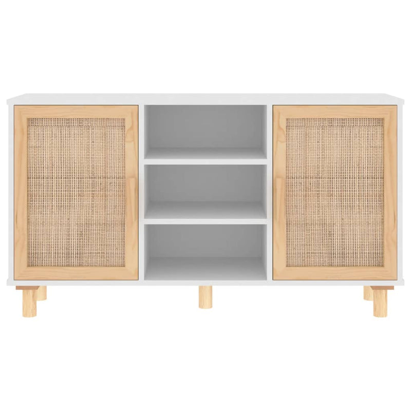 Sideboard White 105x30x60 cm Solid Wood Pine and Natural Rattan