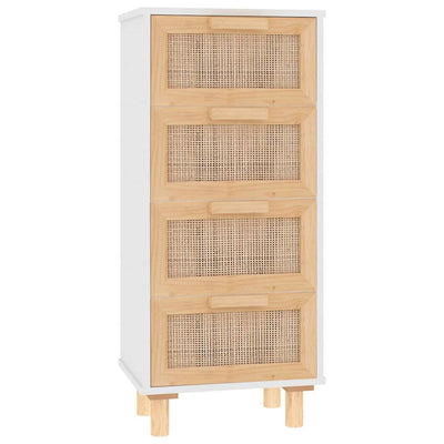 Sideboard White 40x30x90 cm Solid Wood Pine and Natural Rattan