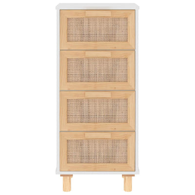 Sideboard White 40x30x90 cm Solid Wood Pine and Natural Rattan