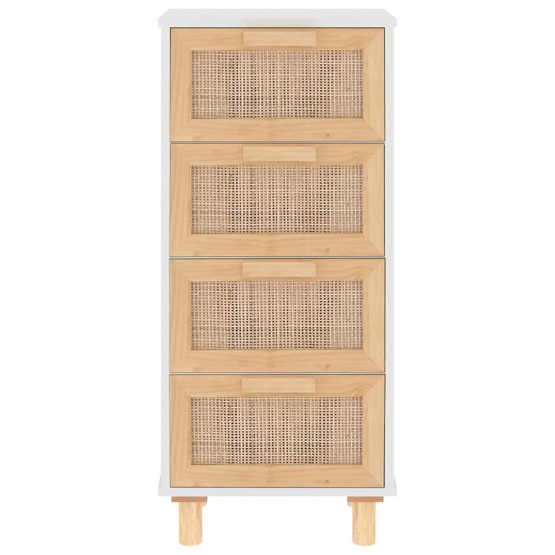 Sideboard White 40x30x90 cm Solid Wood Pine and Natural Rattan