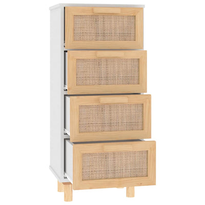 Sideboard White 40x30x90 cm Solid Wood Pine and Natural Rattan