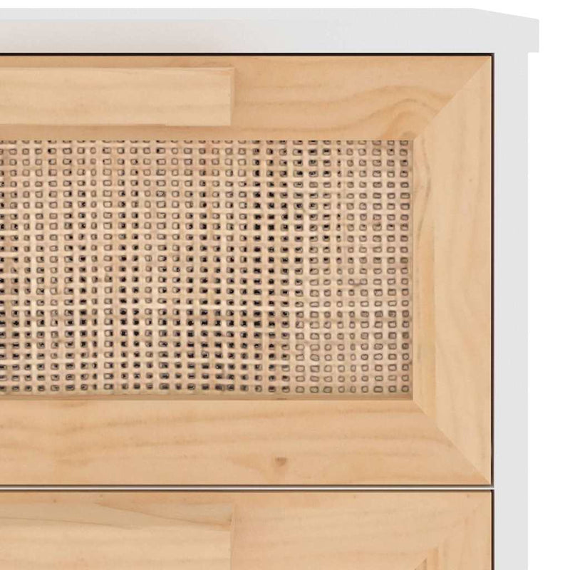 Sideboard White 40x30x90 cm Solid Wood Pine and Natural Rattan