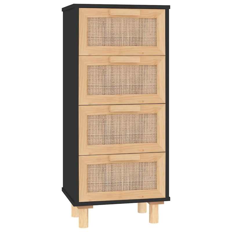 Sideboard Black 40x30x90 cm Solid Wood Pine and Natural Rattan