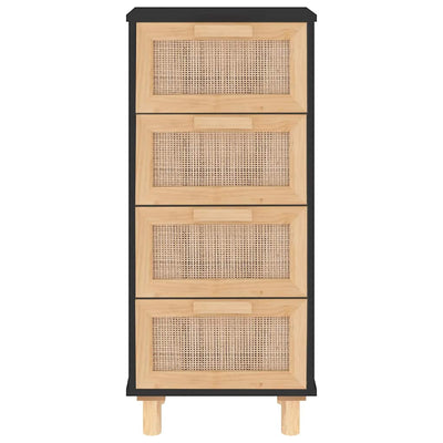 Sideboard Black 40x30x90 cm Solid Wood Pine and Natural Rattan