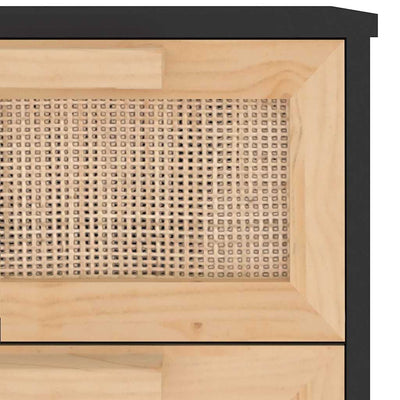 Sideboard Black 40x30x90 cm Solid Wood Pine and Natural Rattan