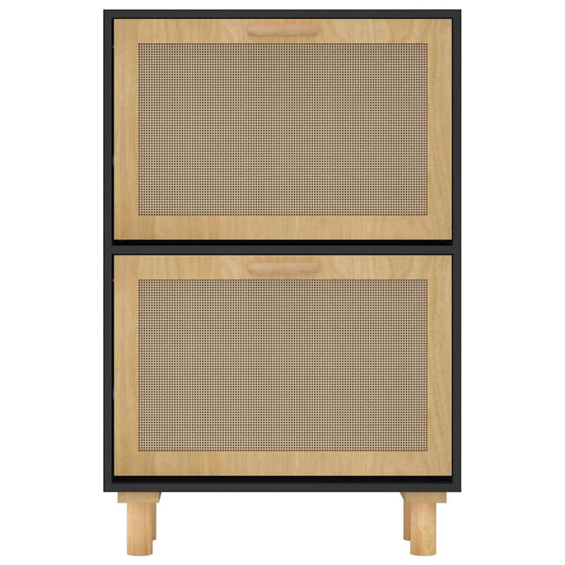 Shoe Cabinet Black 52x25x80 cm Engineered Wood and Natural Rattan