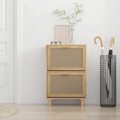 Shoe Cabinet Brown 52x25x80 cm Engineered Wood and Natural Rattan