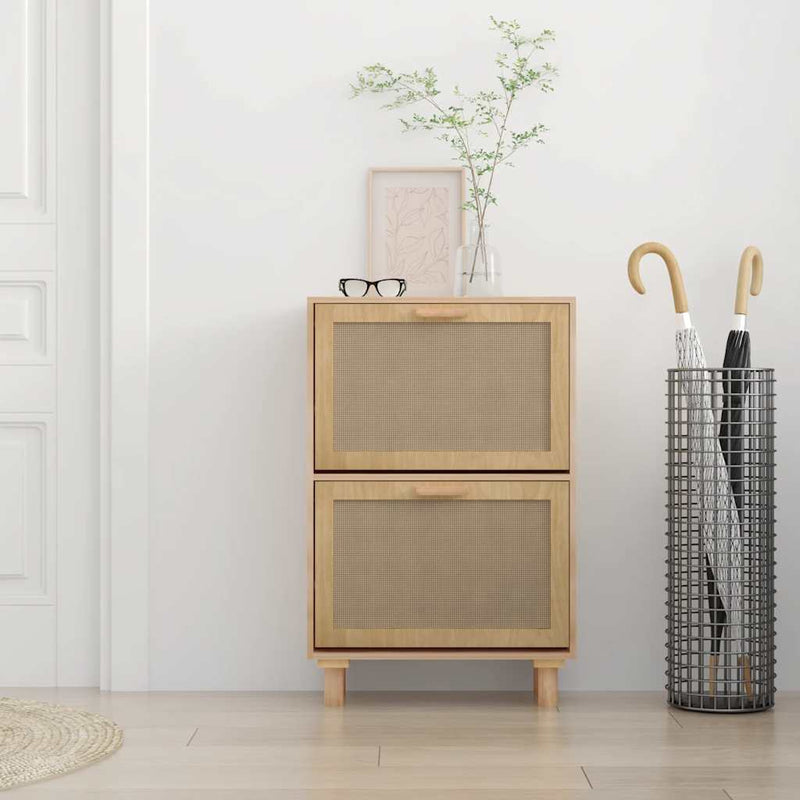 Shoe Cabinet Brown 52x25x80 cm Engineered Wood and Natural Rattan