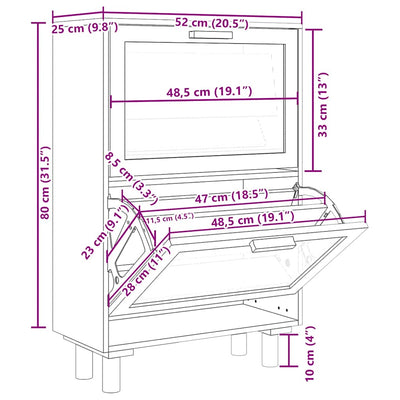 Shoe Cabinet Brown 52x25x80 cm Engineered Wood and Natural Rattan