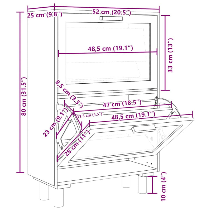 Shoe Cabinet Brown 52x25x80 cm Engineered Wood and Natural Rattan