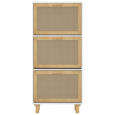 Shoe Cabinet White 52x25x115 cm Engineered Wood and Natural Rattan