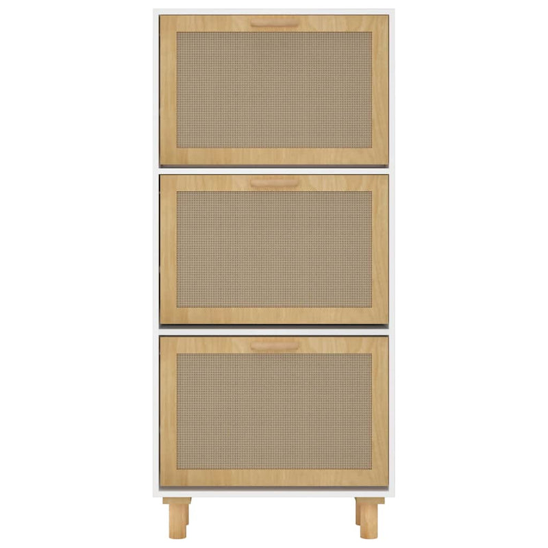 Shoe Cabinet White 52x25x115 cm Engineered Wood and Natural Rattan