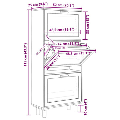 Shoe Cabinet White 52x25x115 cm Engineered Wood and Natural Rattan