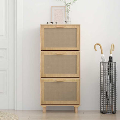 Shoe Cabinet Brown 52x25x115 cm Engineered Wood and Natural Rattan