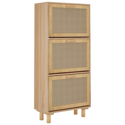 Shoe Cabinet Brown 52x25x115 cm Engineered Wood and Natural Rattan