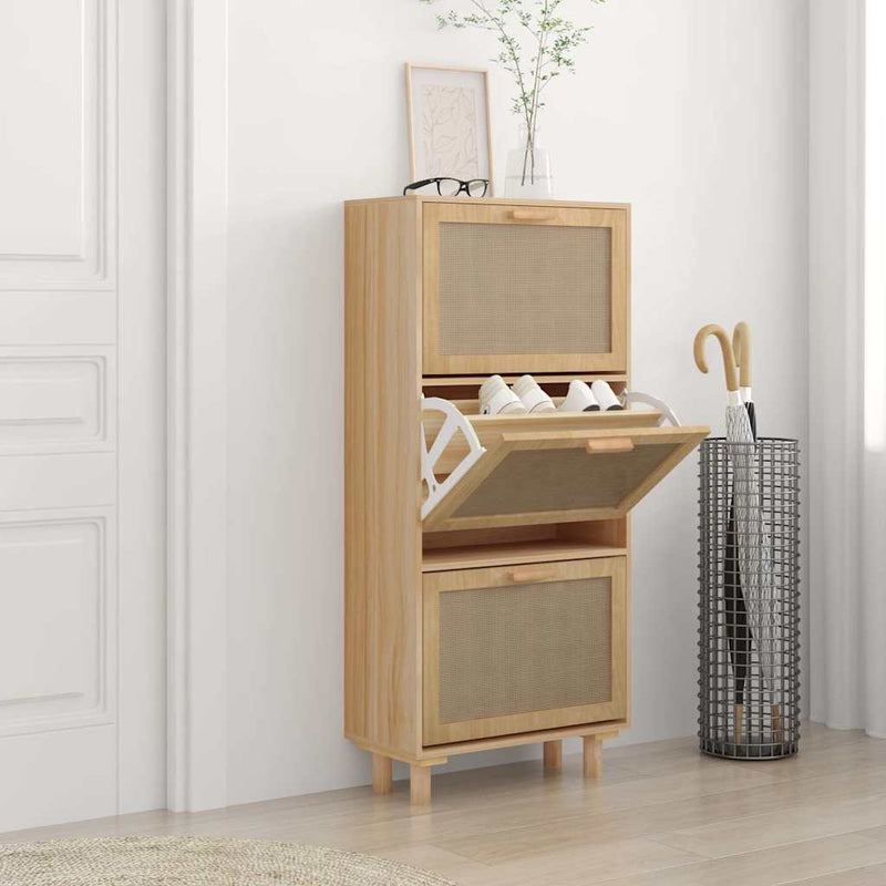 Shoe Cabinet Brown 52x25x115 cm Engineered Wood and Natural Rattan