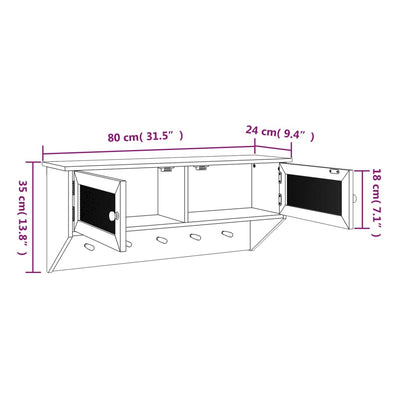 Wall-mounted Coat Rack White Engineered Wood and Natural Rattan