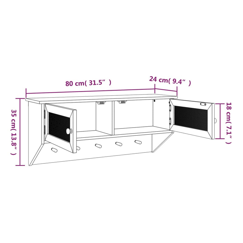 Wall-mounted Coat Rack White Engineered Wood and Natural Rattan