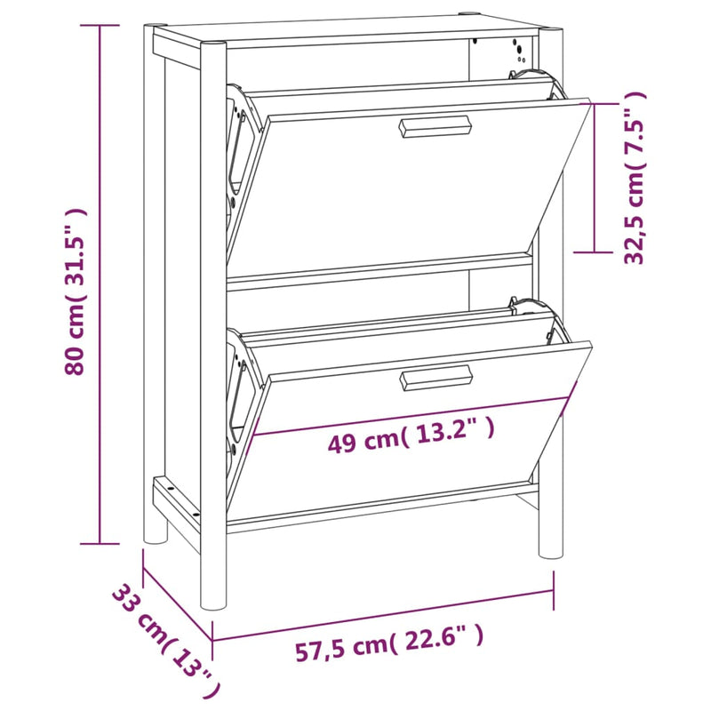 Shoe Cabinet White 57.5x33x80 cm Engineered Wood