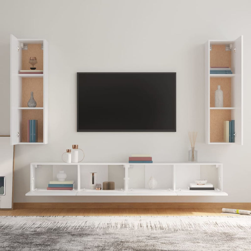 4 Piece TV Cabinet Set White Engineered Wood