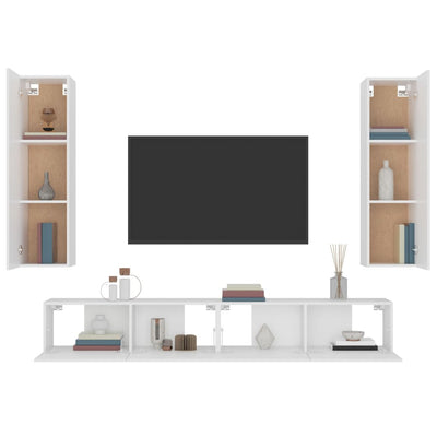 4 Piece TV Cabinet Set White Engineered Wood