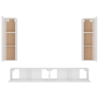 4 Piece TV Cabinet Set White Engineered Wood