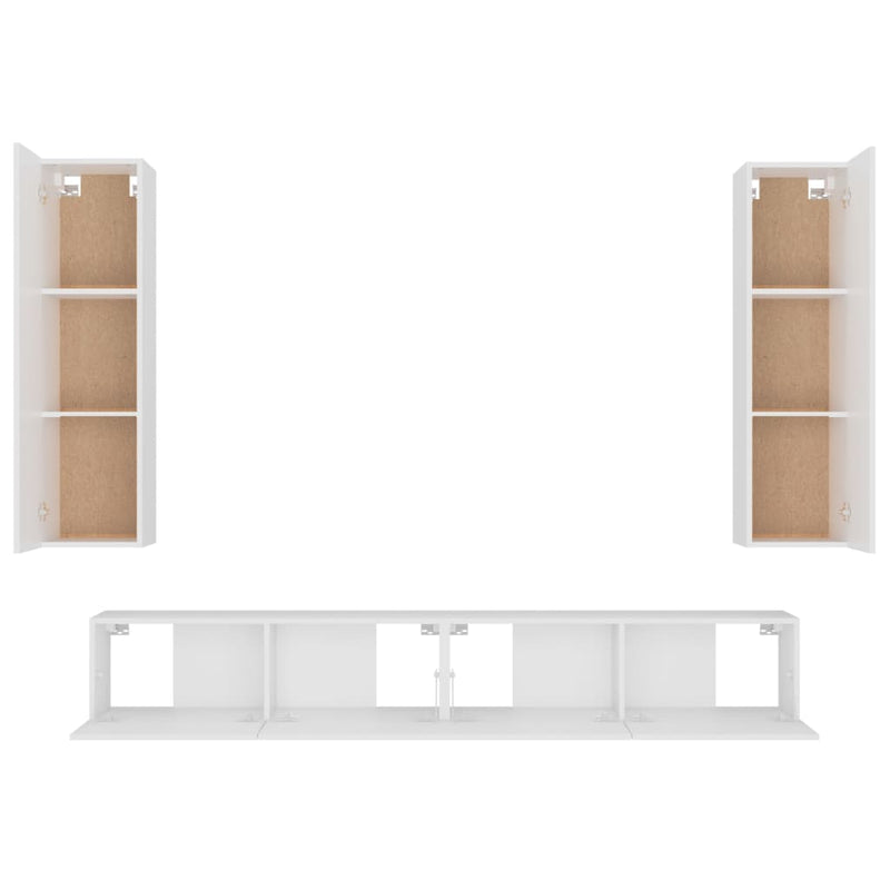 4 Piece TV Cabinet Set White Engineered Wood