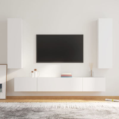 4 Piece TV Cabinet Set White Engineered Wood