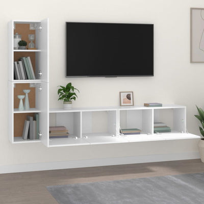 4 Piece TV Cabinet Set White Engineered Wood