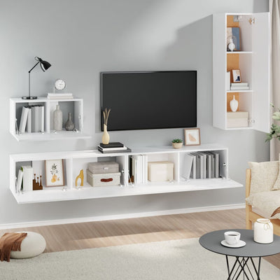 4 Piece TV Cabinet Set White Engineered Wood