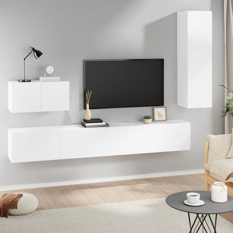 4 Piece TV Cabinet Set White Engineered Wood