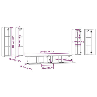 6 Piece TV Cabinet Set White Engineered Wood