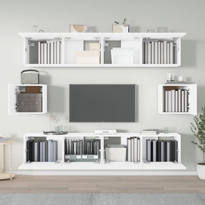 6 Piece TV Cabinet Set White Engineered Wood