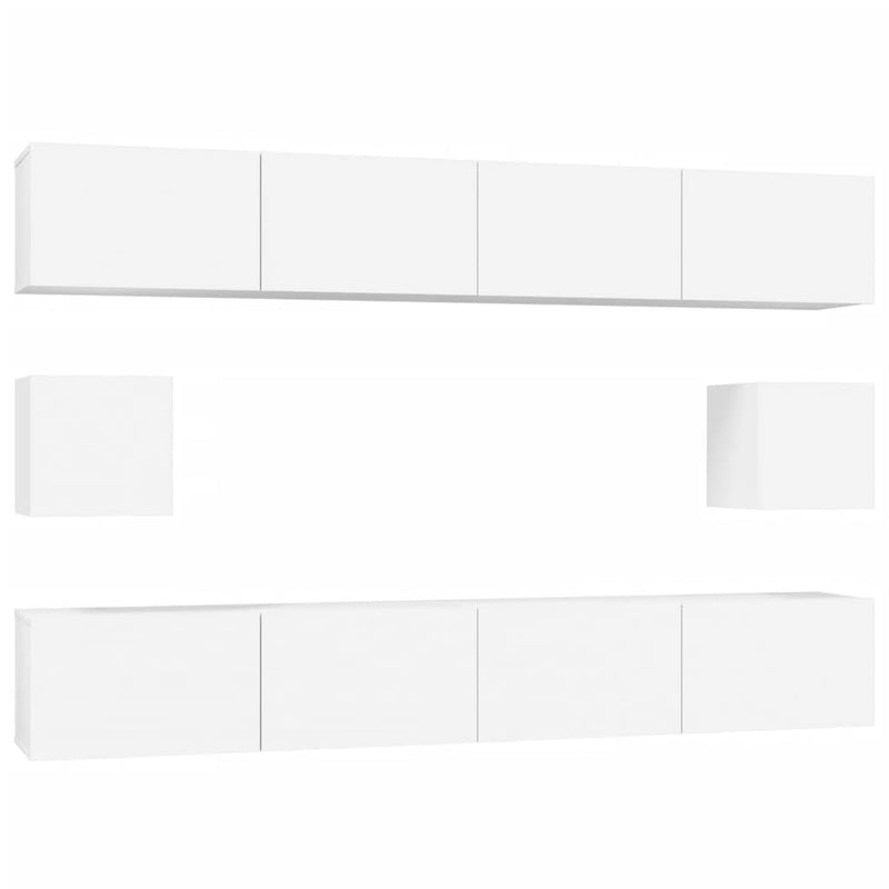 6 Piece TV Cabinet Set White Engineered Wood