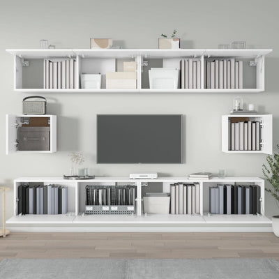 6 Piece TV Cabinet Set White Engineered Wood