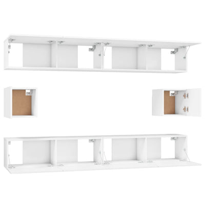 6 Piece TV Cabinet Set White Engineered Wood