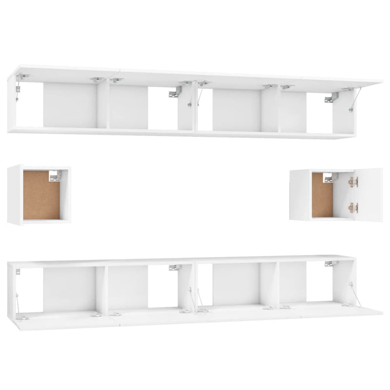 6 Piece TV Cabinet Set White Engineered Wood